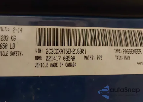 2014 Dodge Charger Police from USA, damaged, VIN 2C3CDXAT5EH218901